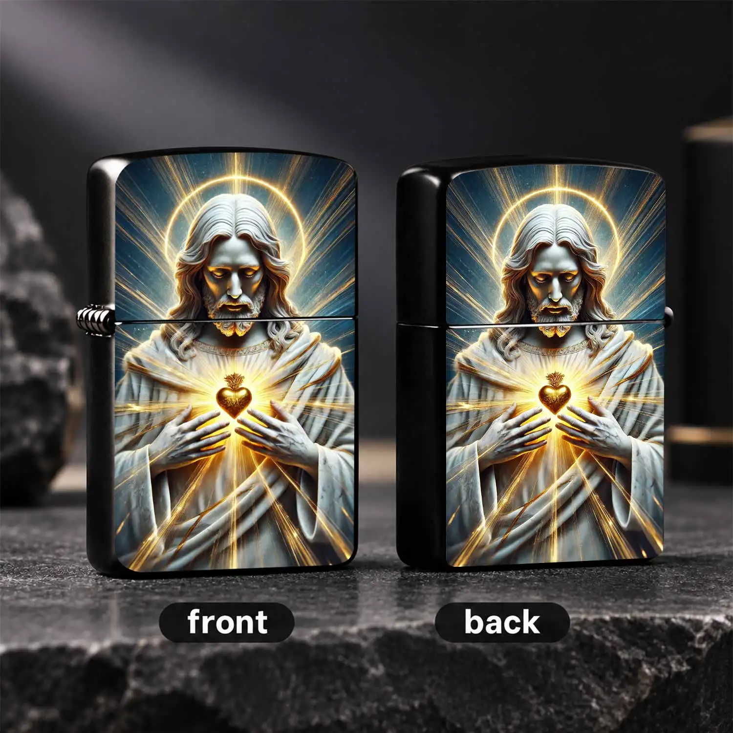 Exquisite Sacred Heart Jesus Pattern Lighter Holy Light Religious Belief Themed Windproof Lighter Unique Decorative Igniter Ideal Festival Gift For Christian Believers Friends Family Collectible Desktop Ornament A fun and humorous lighter