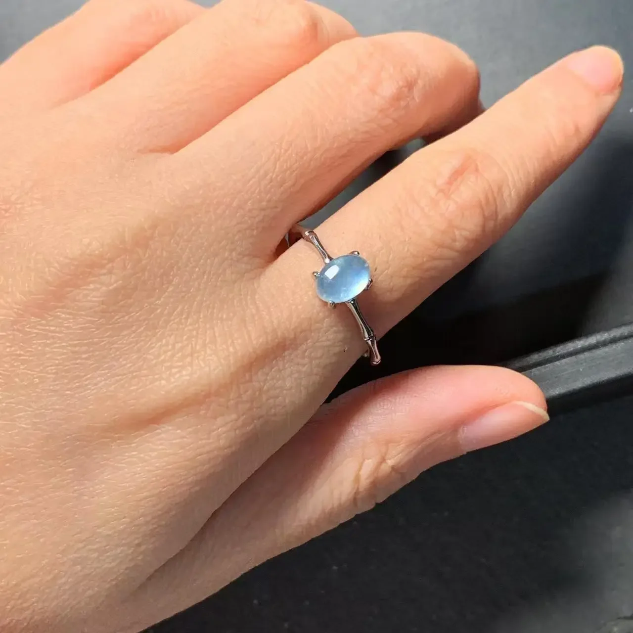 

MM Natural Aquamarine Ring Adjustable Female Jewelry for Women Gift Wholesale High Quality Vintage Fine