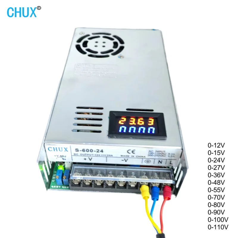 CHUX 600W Adjustable Switching Power Supply With LED Digital Display 12V 15V 24V 27V 36V 48V 60V 72V 80V 90V 100V 110V DC SMPS