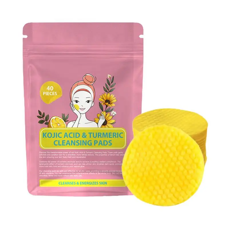 Almohadillas Kójico de cúrcuma para limpieza Facial, almohadillas de algodón para limpieza de poros, exfoliación