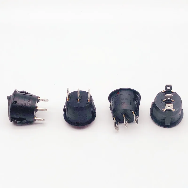 5PCS  Round Black KCD1  red 3Pin SPST 3 Position ON-OFF-ON 2 Position ON-OFF Rocker Boat Switch 6A 220V 10A 125V NO LED 20mm