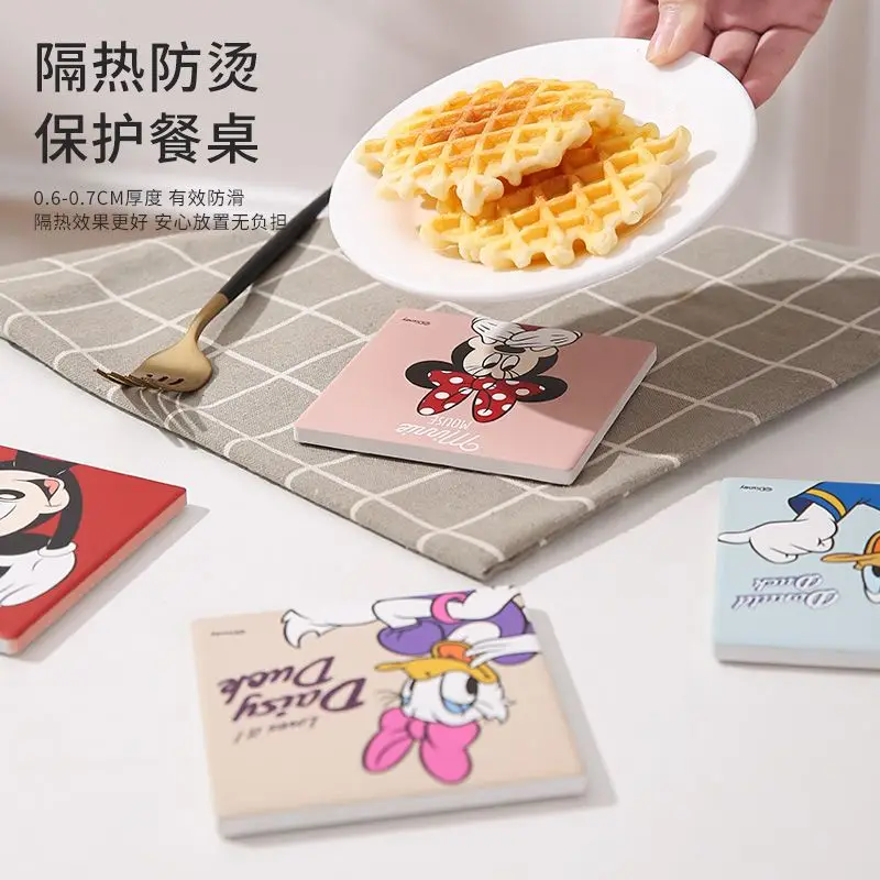 Disney Mickey Minnie Donald Duck Anime Cartoon Cute Ceramic Coaster Creative Kawaii Thermal Insulation Mat Home Decoration