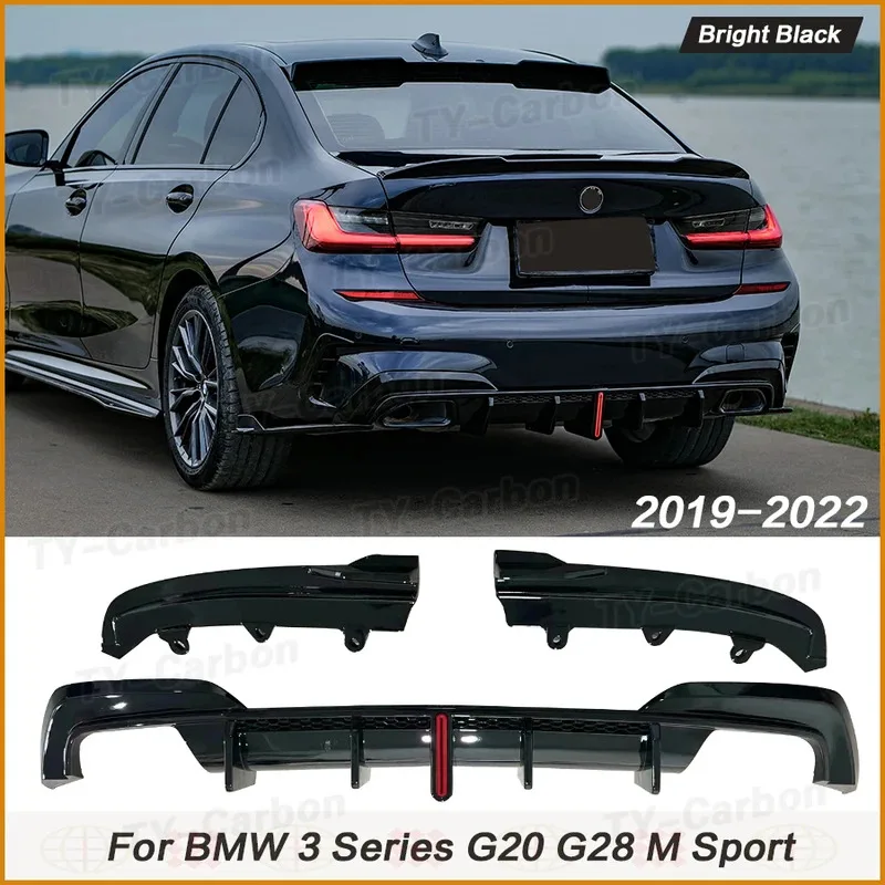 

For 2020-2022 BMW 3 Series G20 320i 325i 330i M Sport With Light Car Rear Bumper Lip Diffuser Gloss Black VTEN Bodykit