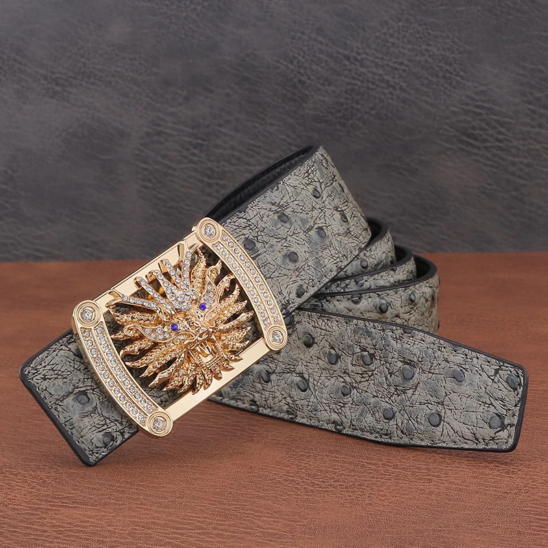 

Fashion Chinese Dragon slide buckle high quality designer belts men luxury famous brand 3.8cm gray full grain leather Waistband