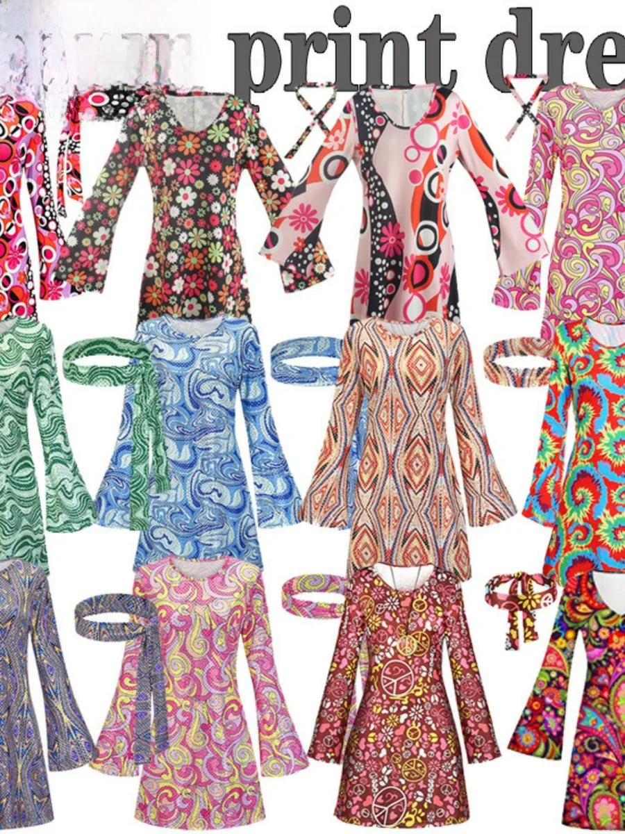 

Хэллоуин 70-х годов Хиппи Принт Доктор Женский Костюм Ретро Этнический Sle Полиэстер Материал Весенняя Коллекция Модные Женские ...