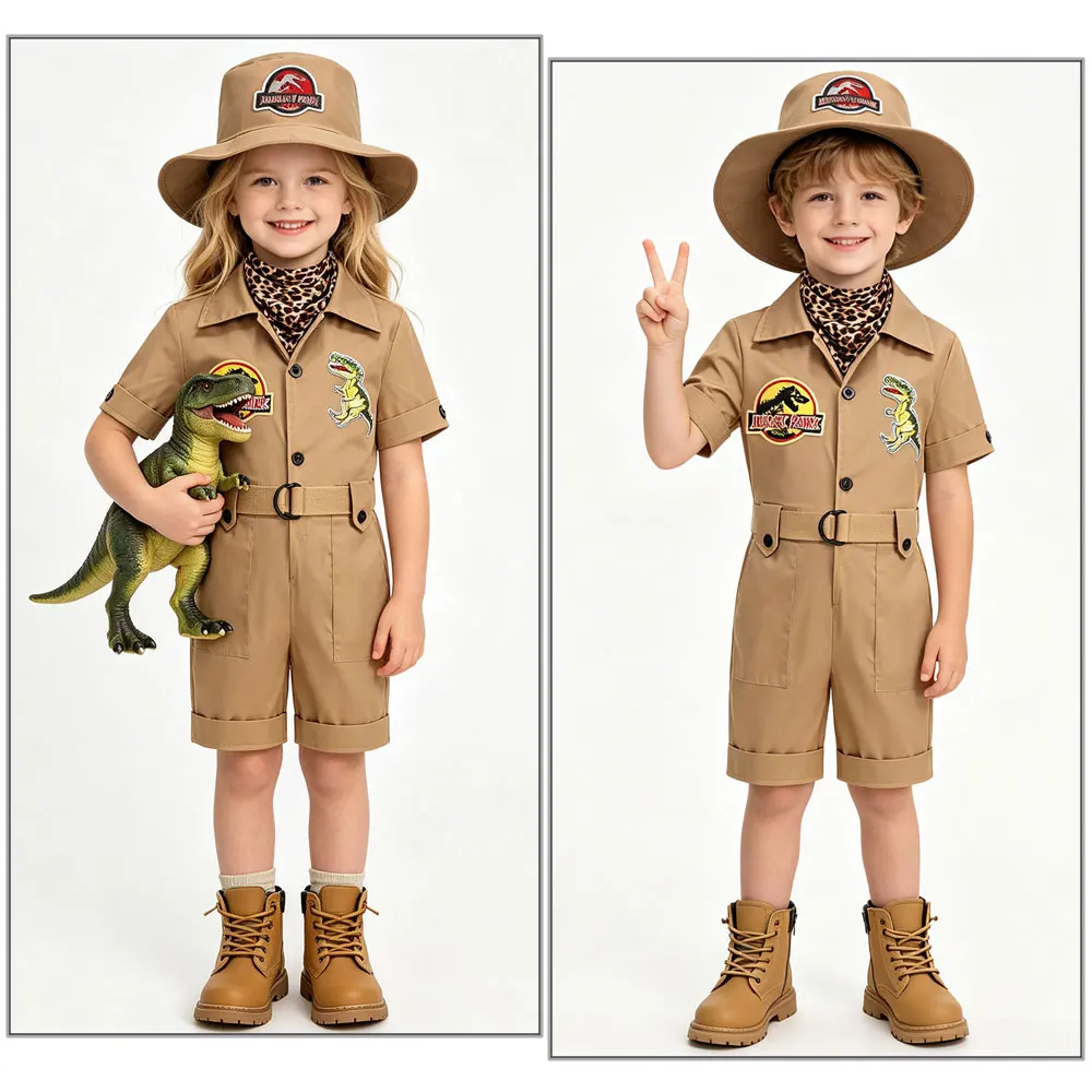 Costume de safari pour enfants, garçons, pour fête d'anniversaire, fête de scouts, exploration de la jungle, Halloween, animaux sauvages, dinosaures