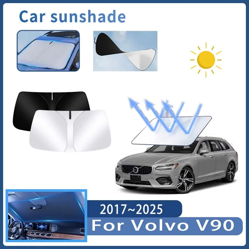 Foldable Car Sun Visor For Volvo V90 2017~2025 2018 Front Windshield Sunshade Heat Insulation Summer Cooling Auto Accessories