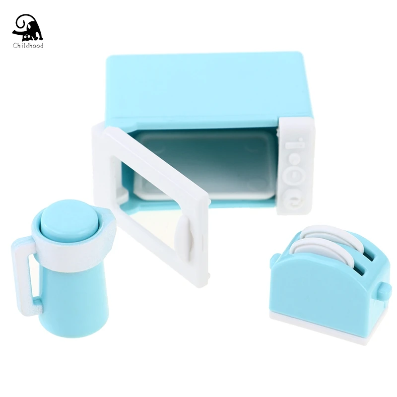 1 Set 1:12 Dollhouse Mini Microwave Oven Bread Maker Kettle Kit Kitchen Cookware Accessories Dollhouse DIY Decor Toys