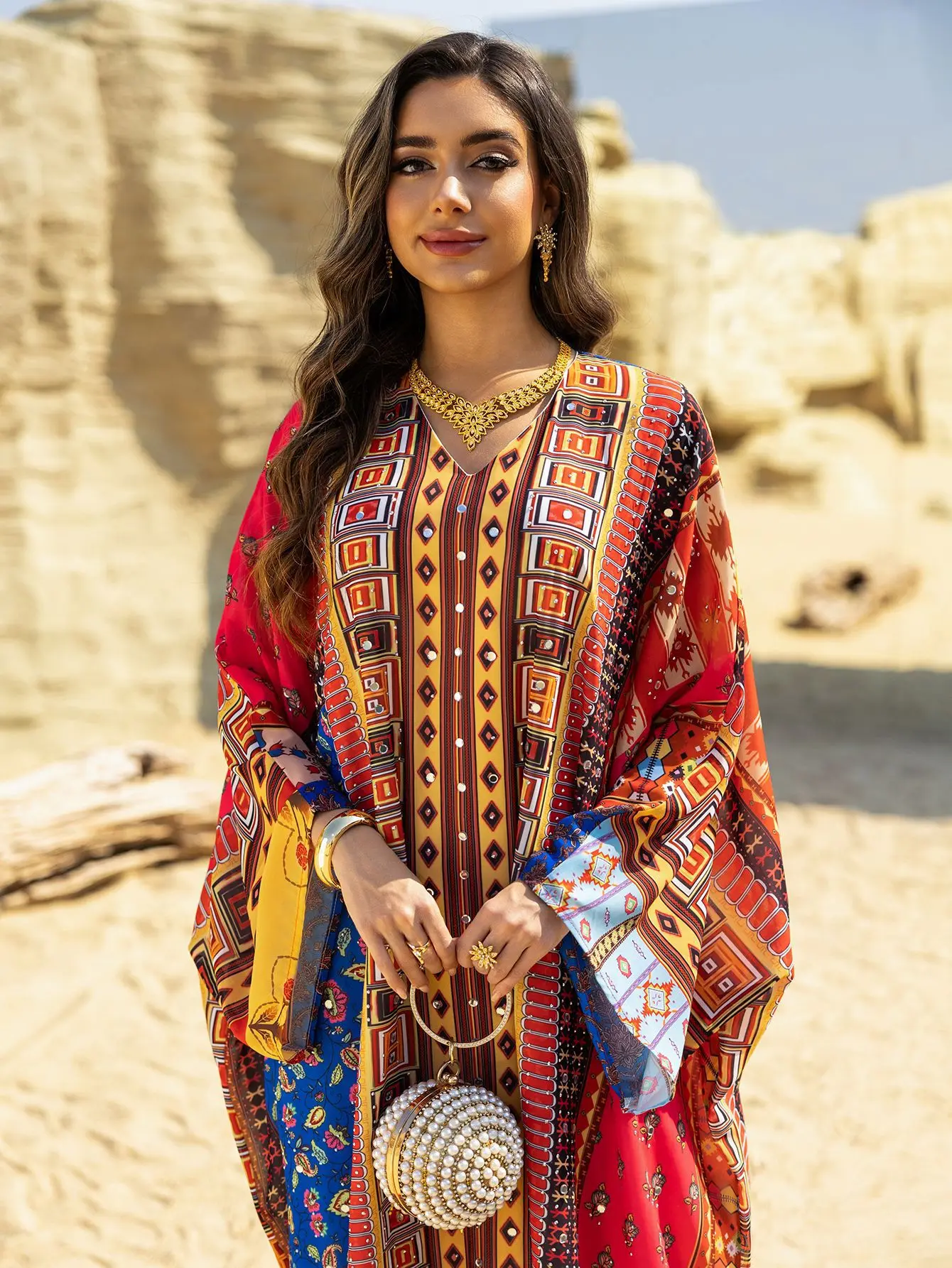 Moyen-Orient dubaï nouvelle Robe imprimée mode ample Jalabiya Robe luxueuse diamants vacances d'été plage robes décontractées