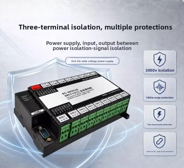16-Channel rs485 hub distributor 1 in and 16 out, industrial-grade photoelectric isolation to strengthen lightning protection