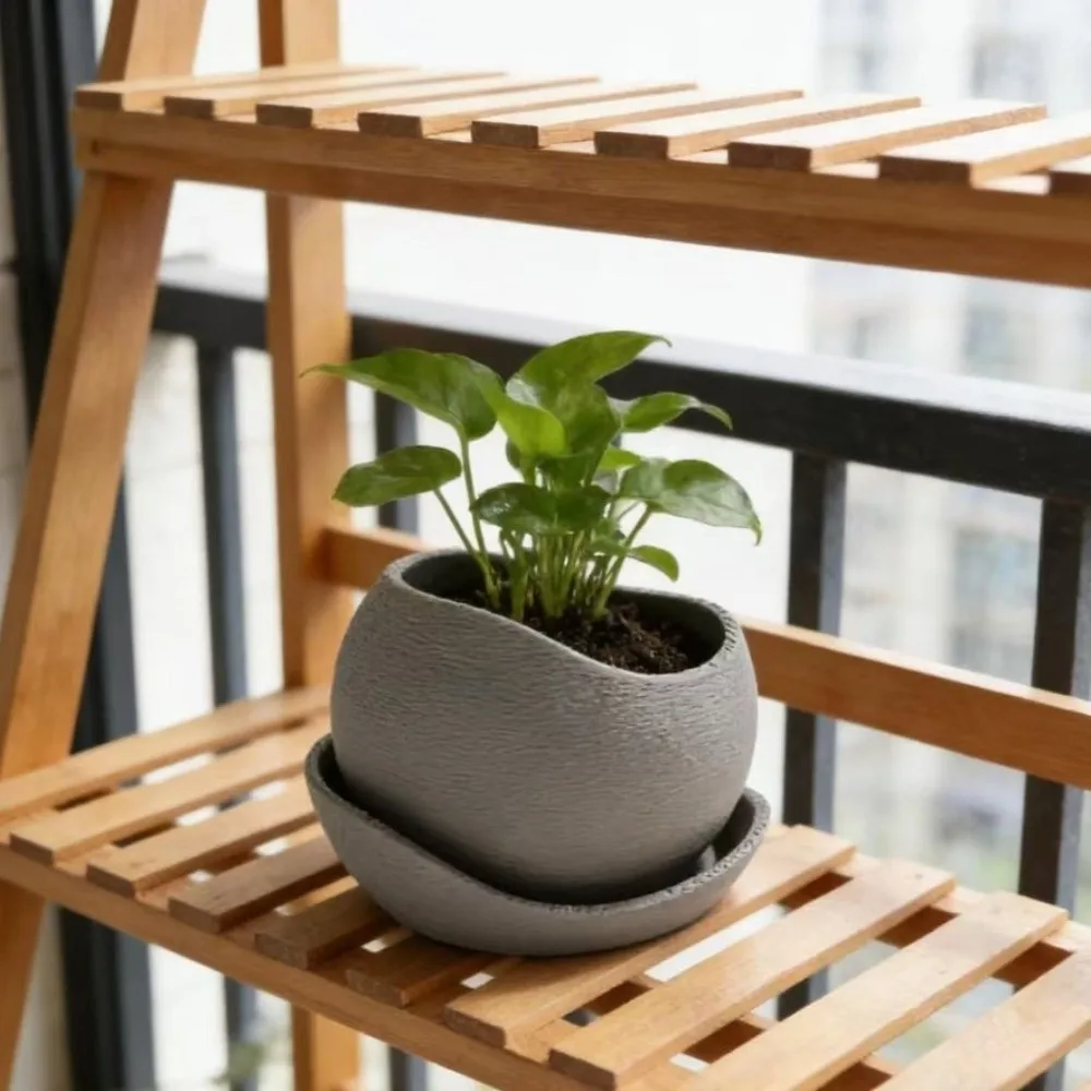 

3D Printed Irregular Flower Pot Plastic Polished Edges Growing Pots with Drainage Holes Art Decor Style Decorative Pot