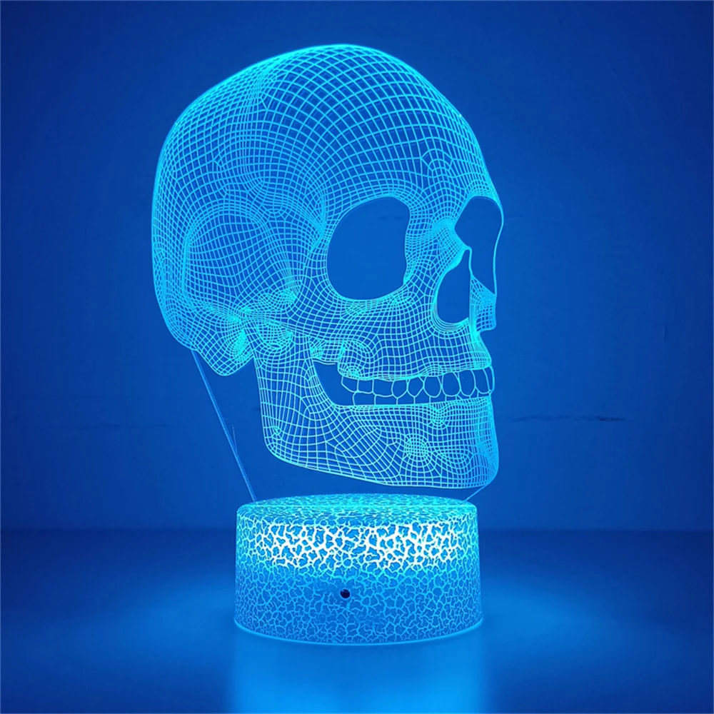 Skeleton 3D Illusion Lamp LED Desk Table Lamp Skull Night Light Best Christmas Halloween Birthday Gift for Child Baby Boys