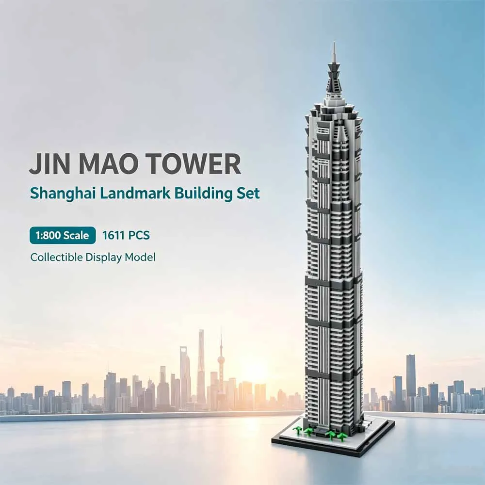 MOC Jin Mao Tower Building Blocks Set 1611PCS Skyscraper Architecture Model Adult Collectible Construction Toy for Display Gift