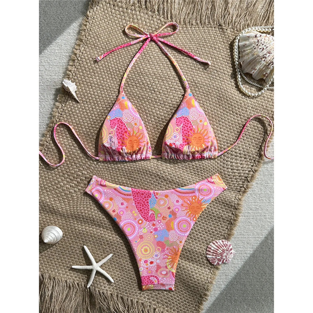 S - XL 2026 Bedruckter Neckholder-Bikini Damen-Badeanzug Zweiteiliger Bikini-Set Brasilianischer Badeanzug Badebekleidung V8280 – Detail 6