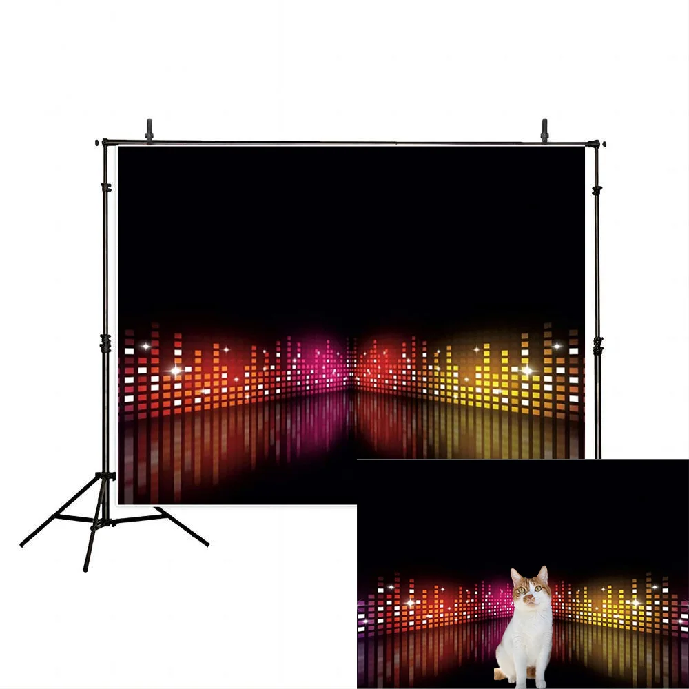 Disco Backdrop Night Club Neon Music Party Shining Stage with Lights Family Birthday Wall Decorations Photography Background