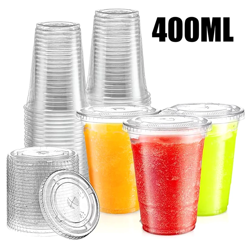 Plastic Clear Disposable Cups with Leak Proof Lids for Cold Juice Milk Tea Fruit Iced Coffee Smoothie Party Café Takeaway