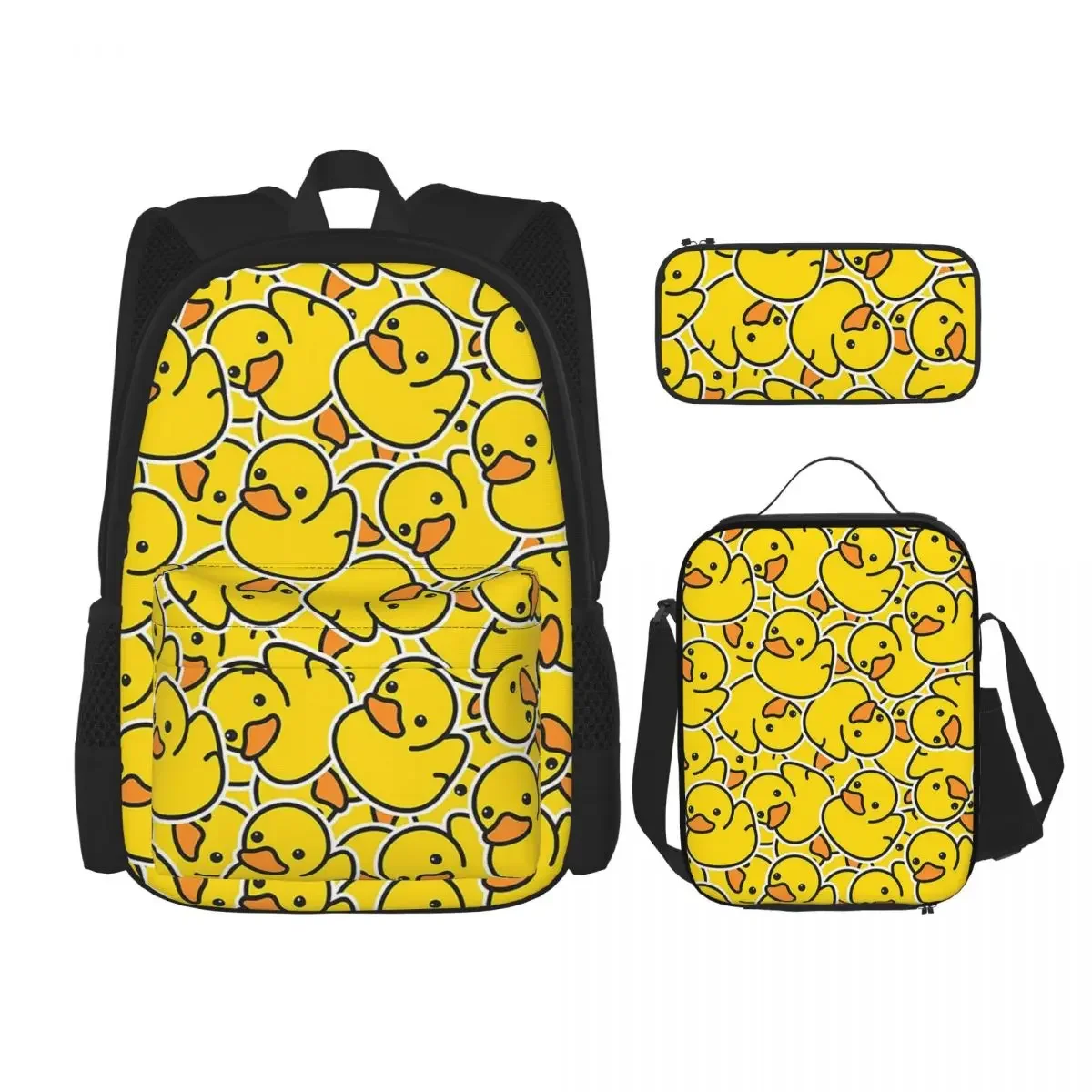 Mochilas de pato de goma clásicas amarillas, mochila para niños y niñas, mochilas escolares para niños, mochila para niños, bolsa de almuerzo, bolsa para bolígrafos, conjunto de tres piezas