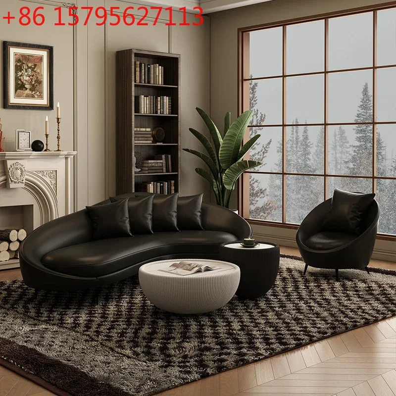 

Faux Leather Living Room Sofa Minimalist Black Italian Designer Luxury Nordic Couch Puffs Double Small Divani Home Furniture
