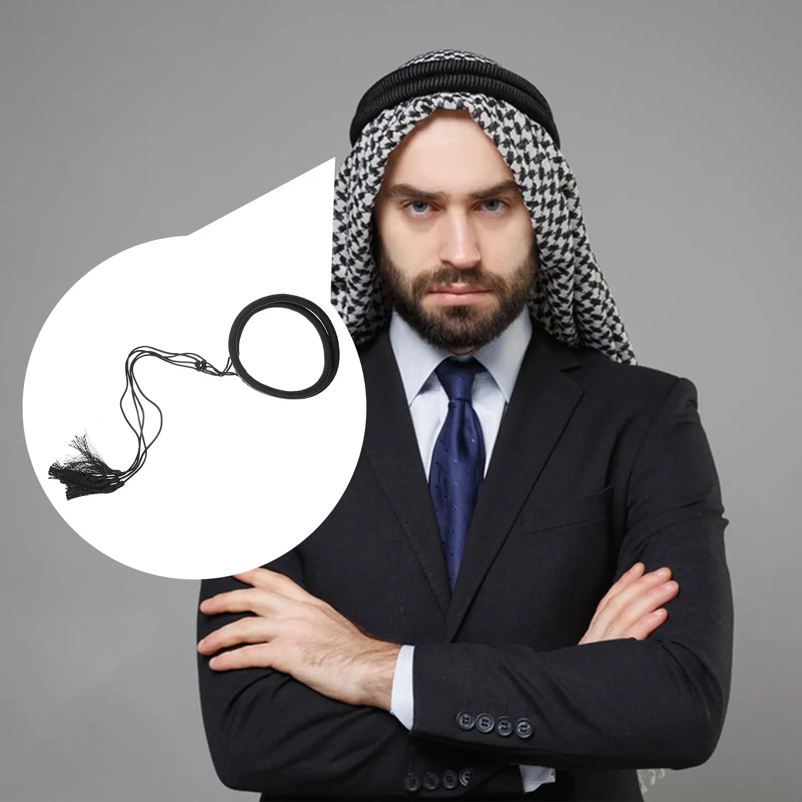 

Arab Costume Headband for Men Wide Adjustable Head Scarf Rope with Tassel Polyester Skin Friendly for Masquerade Performance