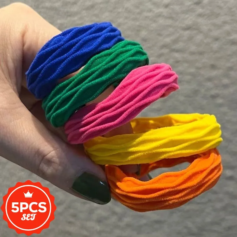 

5Pcs/set Bold and Durable Hair Ties with Fashion Stripes- High Elastic Hair Bands for Women, Elegant Ponytail Hair Rope Holders