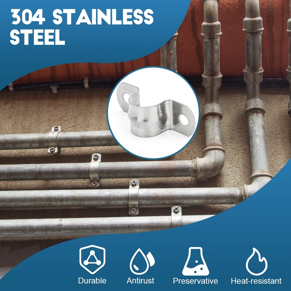HOWSHENG 1~5pcs U Shape Pipe Clamp 5-200mm Stainless Steel Two Holes Riding Clip U Bracket Rigid Pipe Strap Metal Saddle Clamps