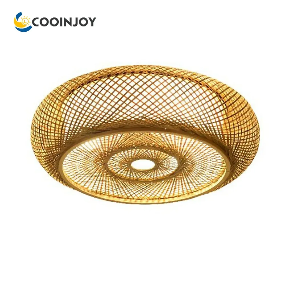 

COOINJOY Vintage Ceiling Lamp Mount Ceiling Light Rustic Rattan Bamboo Flush Lamp Eco Friendly Lamp Handcraft Home Room Decor