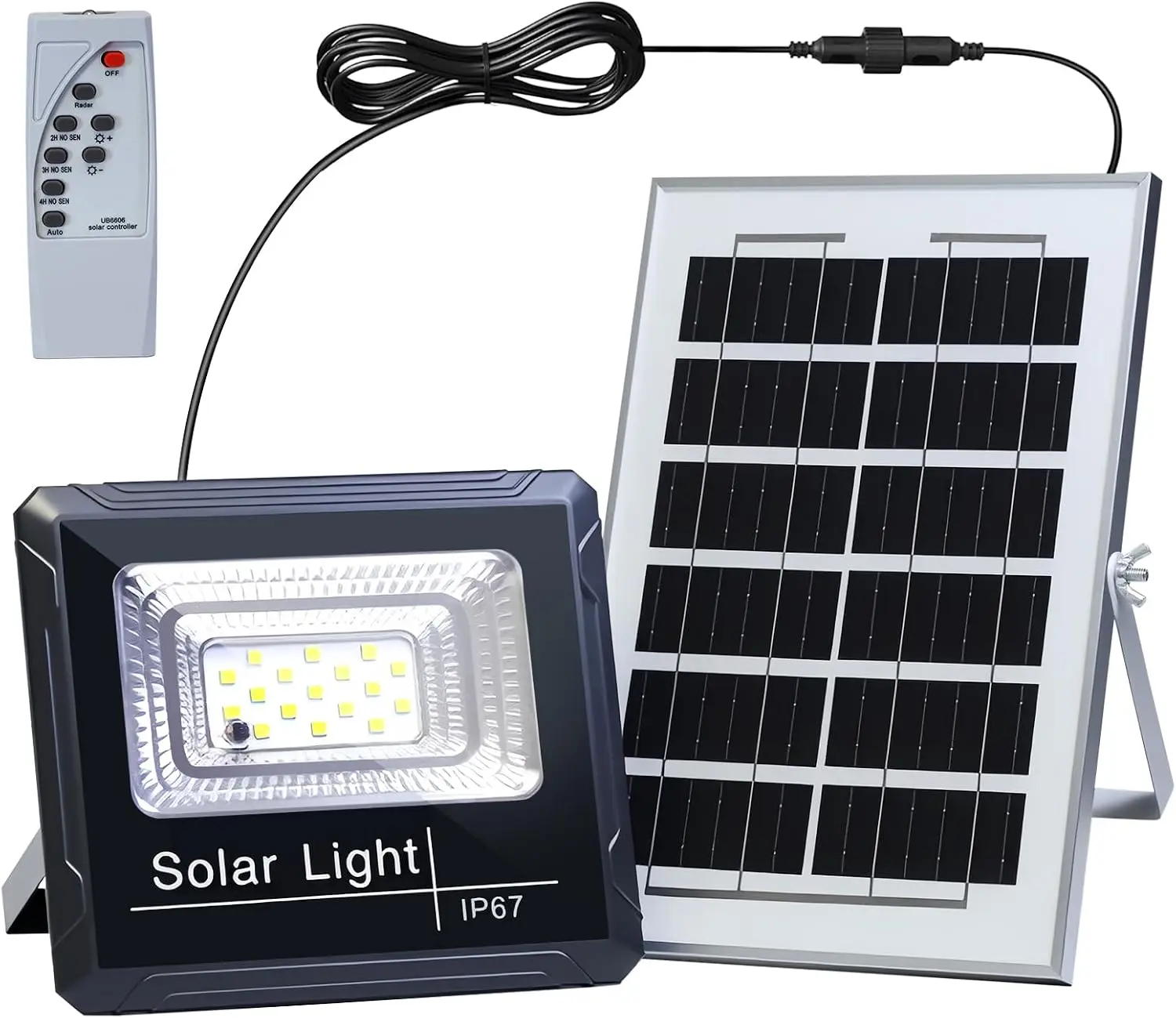 IP67 waterproof outdoor solar spotlight, safety floodlight from dusk till dawn with automatic on/off, 6500K, solar light for out