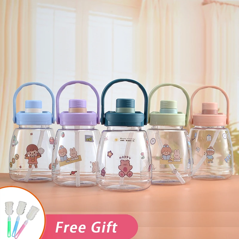 

Cute Water Bottle For Girls 1.3L Straw Tumbler Summer Plastic Mug Portable Kids Kawaii Cup Large Capacity Sports Drinking Kettle