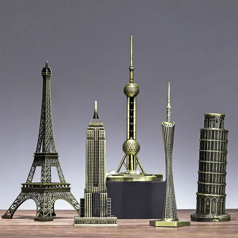 Arte del hierro creativo, modelo de torre de construcción, adornos para el hogar, sala de estar, mesa de entrada, adornos artesanales de Metal