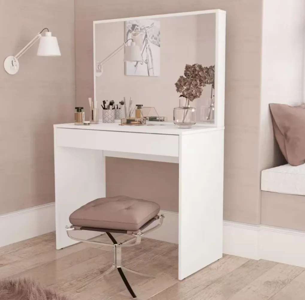 Virginia White 1-Drawer Makeup Vanity with Mirror