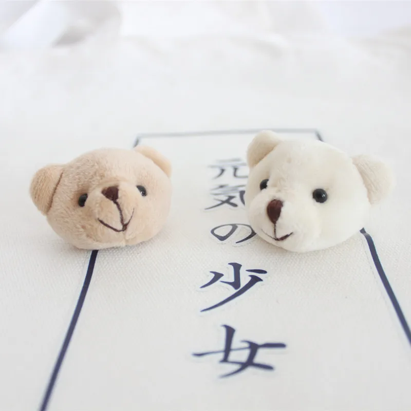 2PCS Cartoon three-dimensional cute bear head plush bear Kawaii brooch DIY bag clothing accessories decoration