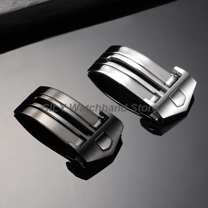 18 مللي متر 20 مللي متر الفولاذ المقاوم للصدأ للطي مشبك معدني مشبك ساعة ل تاغ هوير كاليرا حزام من الجلد للطي المشبك زر ساعة مزدوج #4