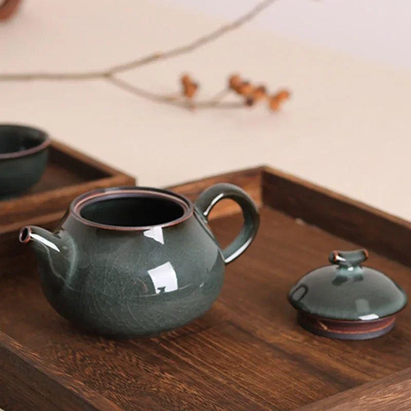 

240ml Retro Ge Kiln Iron Tire Ceramic Teapot Boutique Ice Crack Tea Set Tea Maker Pot Celadon Kung Fu Pu'er Teaware Gift Packing