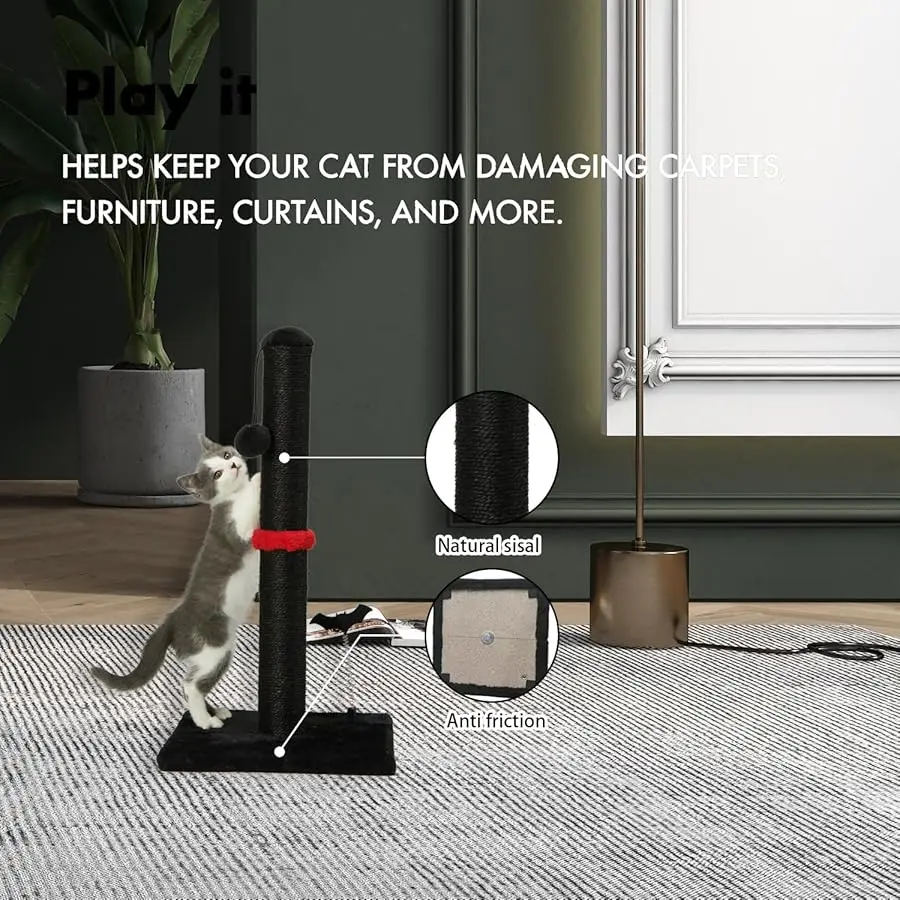 عمود خدش للقطط من MECOOL مع كرة معلقة للخدش العمودي للقطط والقطط الداخلية، أسود #3