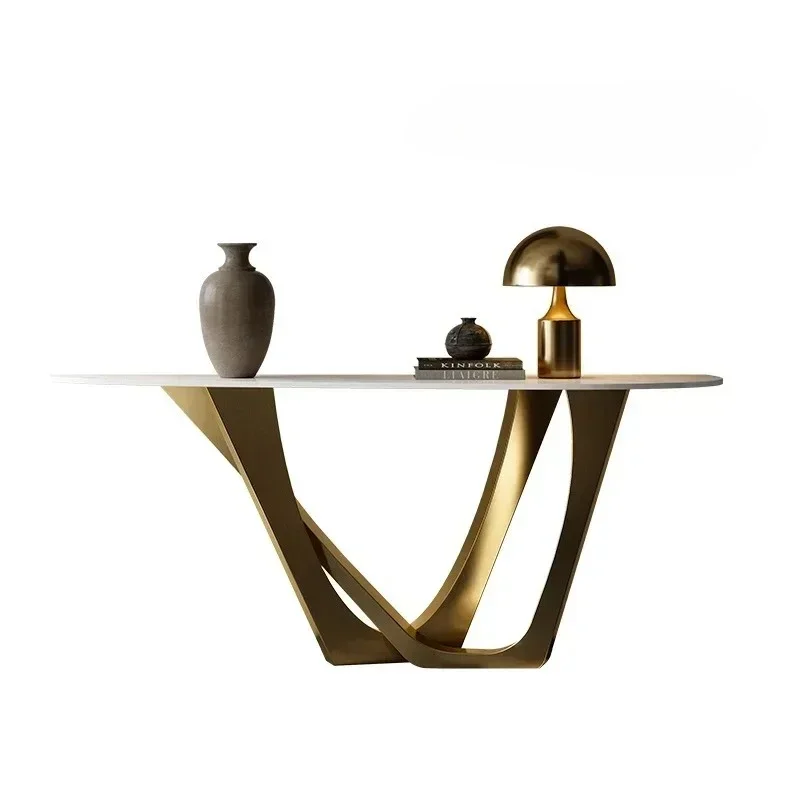 H  Italian stainless steel Xuanguantai special-shaped rock slab long table entry corridor against the wall