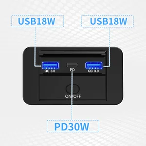Carregador USB de carro com interruptor, Tomada dupla PD3.0, Painel USB Motorhome, Carregamento rápido para RV Bus Touring Car Boats, 12V, 24V, QC3.0 10 principais vendas móveis para autocaravanas - №6