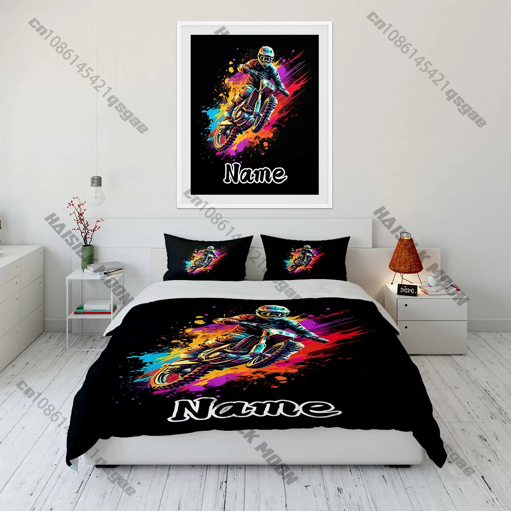 

Персонализированное имя на заказ внедорожный мотоцикл с принтом мультфильма комплект постельного белья пододеяльник для взрослых и детей подарок на день рождения полный размер