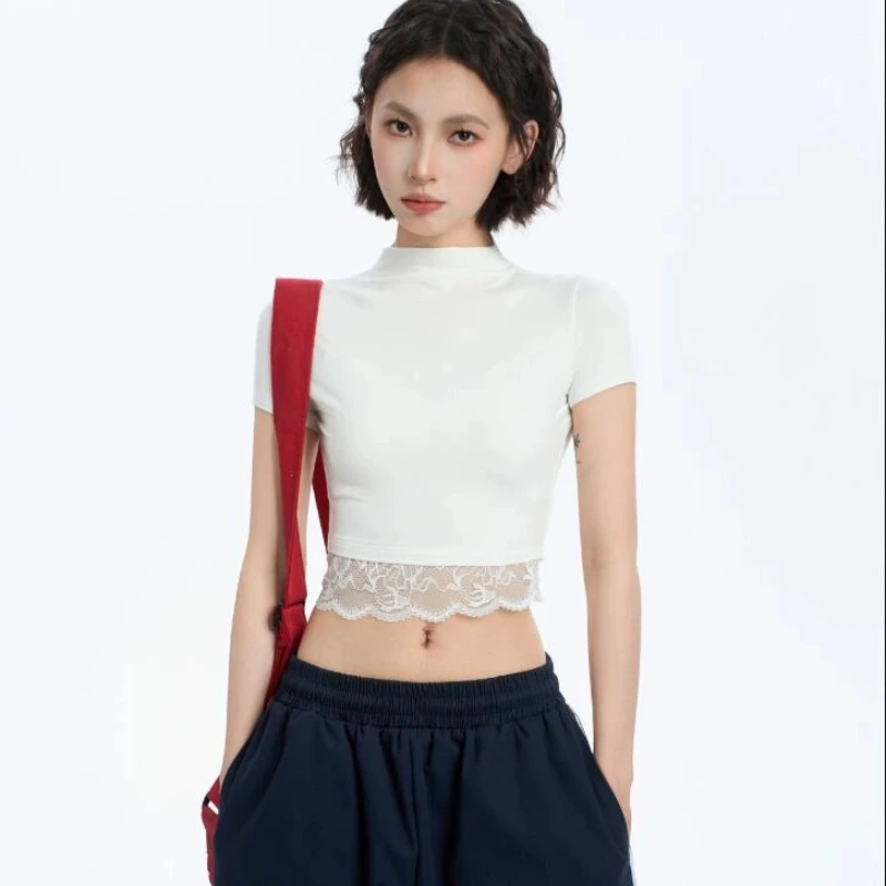 

Spicy Girl Halter Neck Short Sleeve Top Women Summer Elastic Slim T Shirts