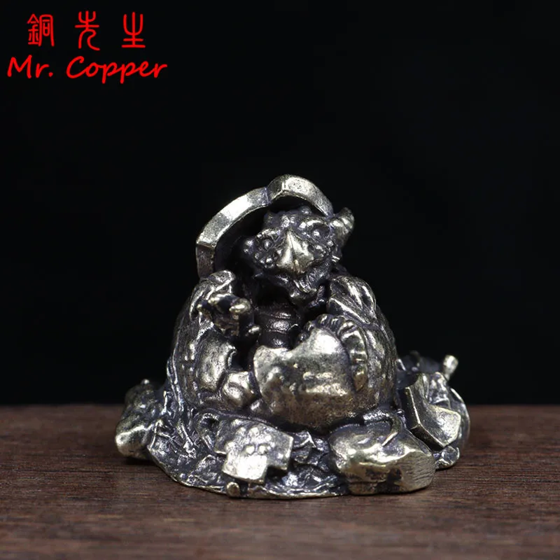 Solid Brass Baby Dinosaurs Small Statue Desktop Ornament Retro Jurassic Animal Miniatures Figurines Home Decoration Crafts Decor