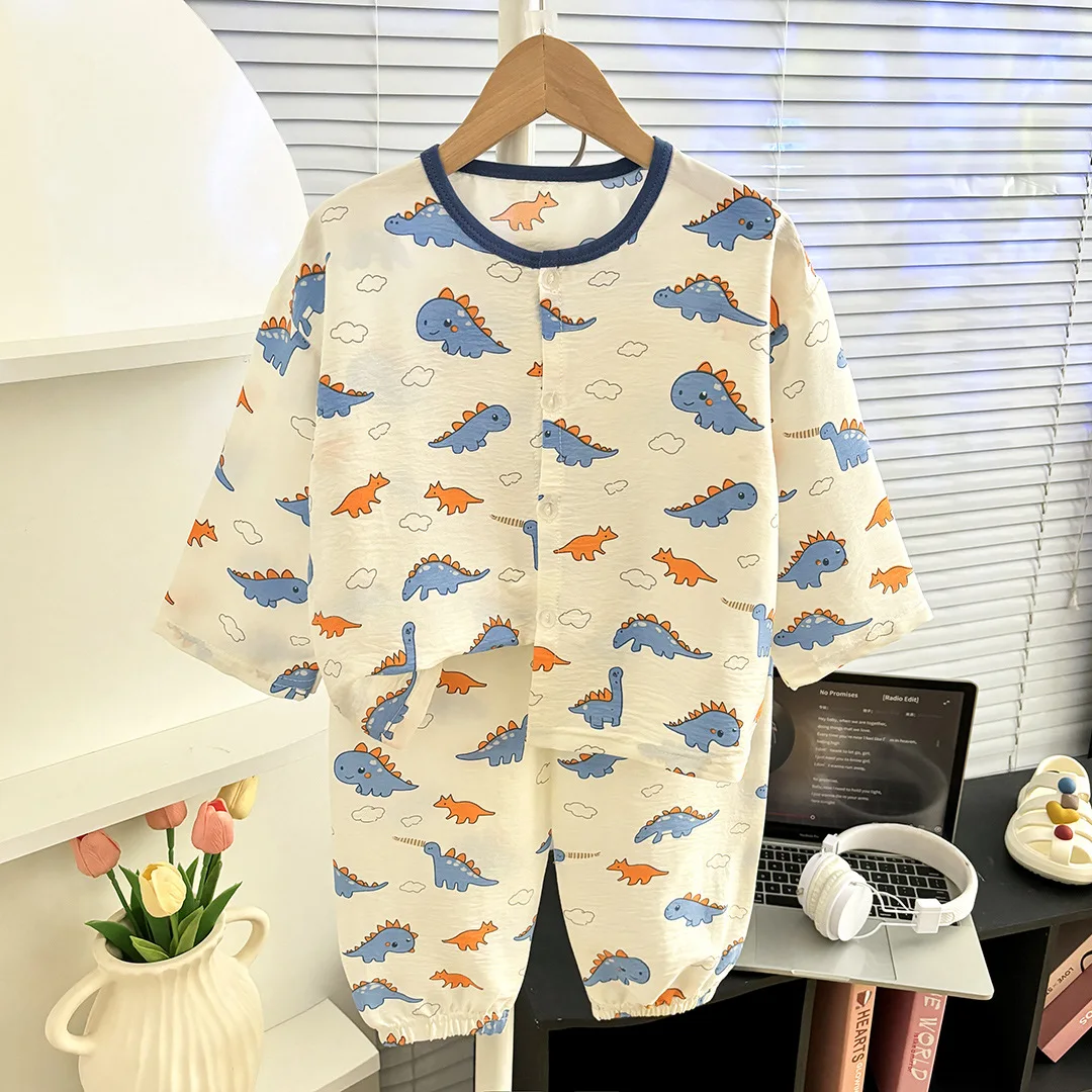 Kids Cute Cartoon New Sleepwear 2PCS Toddler Children Homewear Pajamas Thin Summer Boys Girls Air Conditioning Clothing