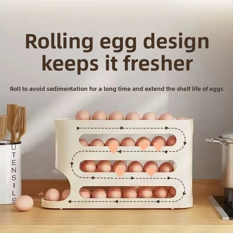 Egg rolling tube automatic rolling drum large egg storage box four refrigerator side door storage layer sliding groove