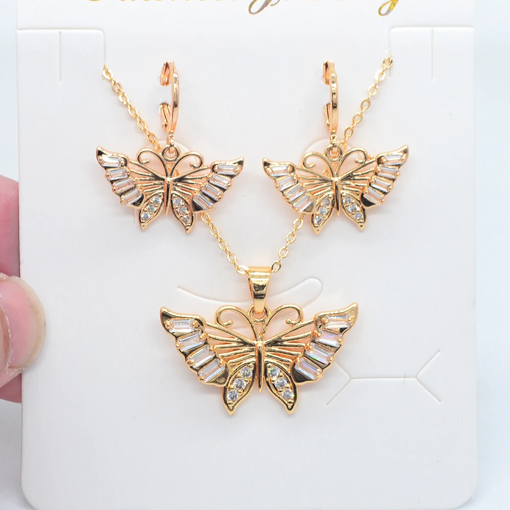 Fashion Gold Color Multicolor Zircon CZ Butterfly Jewelry Set for Women