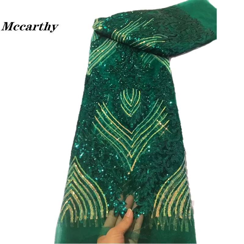 Mccarthy African lace fabric 2023 latest Green Indian sari fabric high quality tulle sequined lace fabric for wedding dress