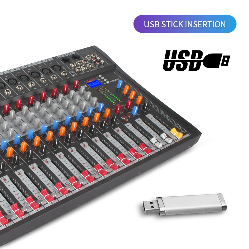 Pro 12 Kanalen Audio Mixer Versterker Met Usb Voor Micofone Home Karaoke Speaker Dj Ktv Party Stage Kerk Show Bt Pa Systeem