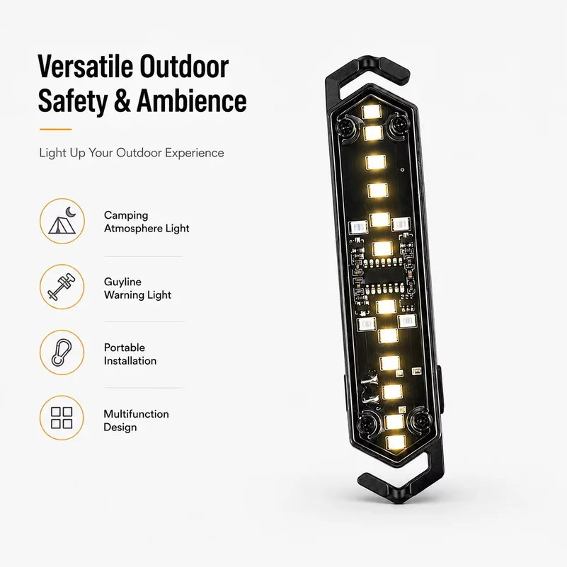 Outdoor Camping Guyline Warning Lights Tent Rope Lamp Rechargeable Type-C Portable Hanging Safety Lamp for Tents Shelters Hiking