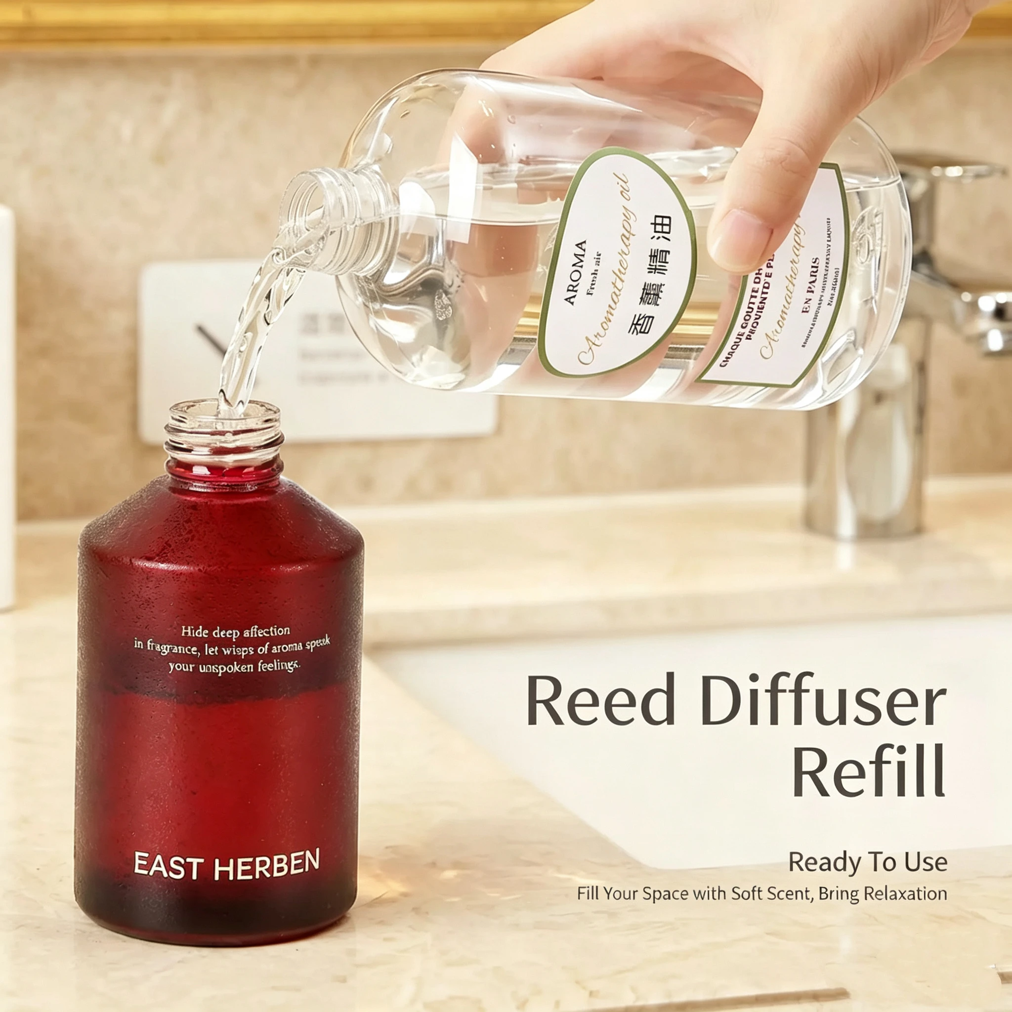 500ml Essential Oil Refill Liquid for Reed Diffuser, Home Air Freshener,Ebony Agarwood/Osmanthus Fragrance