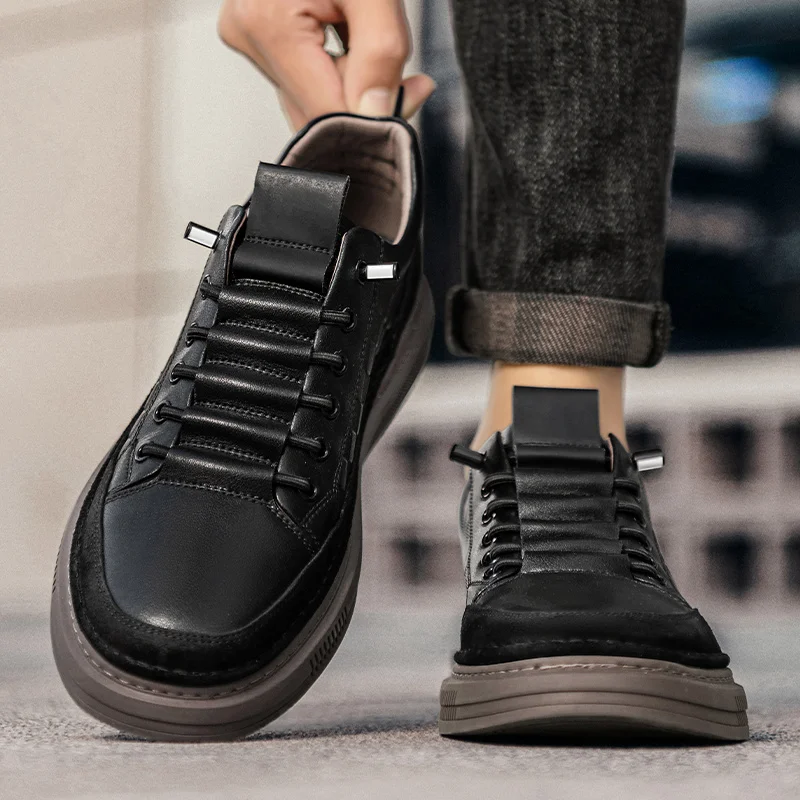 Chaussures à plateforme de style coréen pour hommes, chaussures en cuir respirantes, baskets blanches à coussin d'air, streetwear confortable pour jeunes