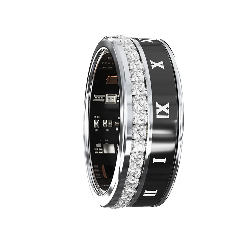 V2 Smart Ring Diamond-Encrusted Titanium Steel Heart Rate Sleep Tracker Multi-Sport Bluetooth Fitness Ring for Men Women