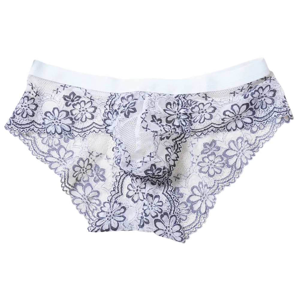 Men Jacquard Lace Briefs Bulge Pouch T-Back Sissy Gay Panties Breathe Underwear Exotic Lingerie Seamless Soft Underpants Fashion