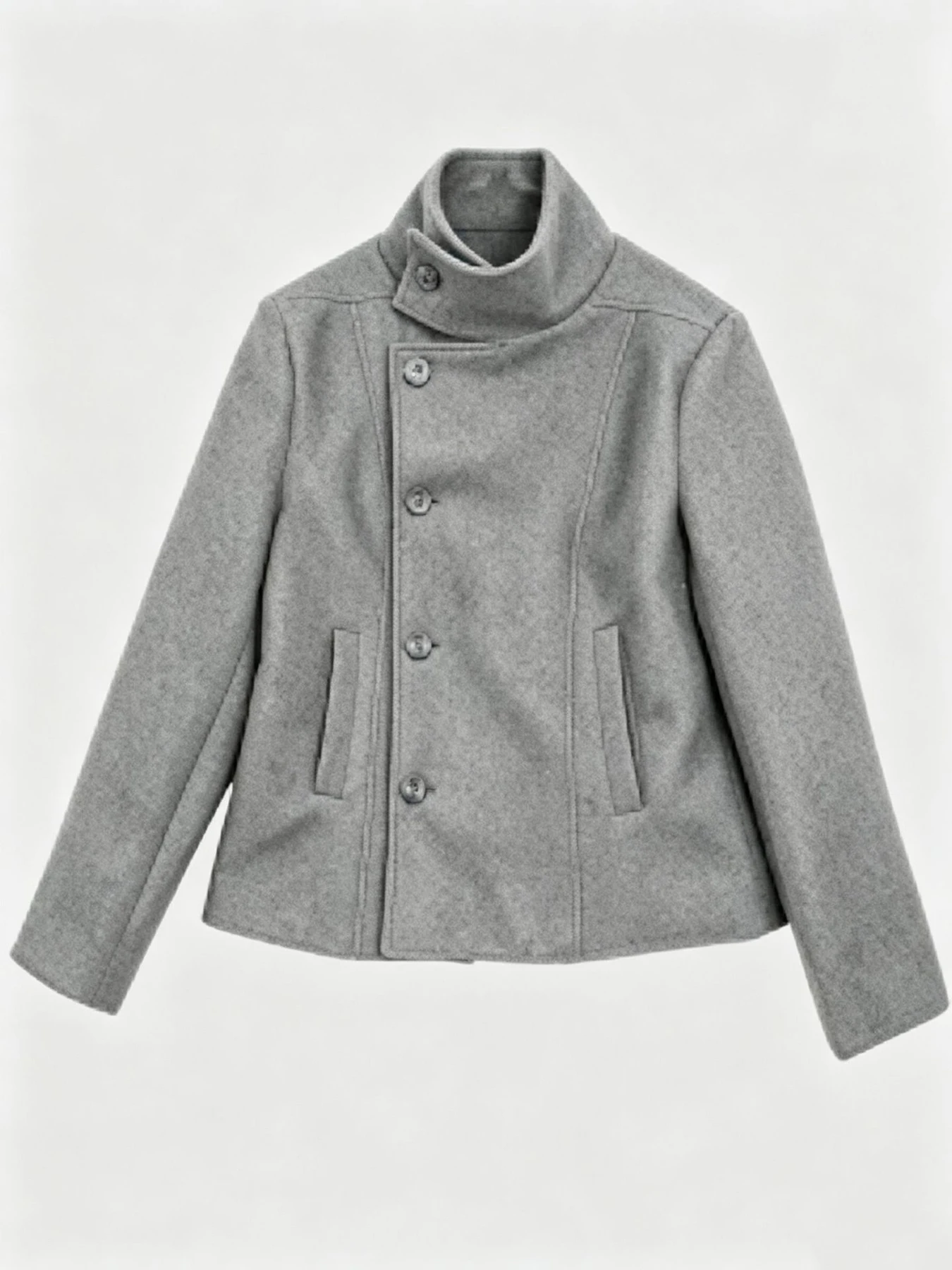 Herbst und Winter Neue Koreanische 2000er College-Style Dicke Stehkragen-Kurzjacke mit Diagonalen Knöpfen und Kapuze – Detail 8